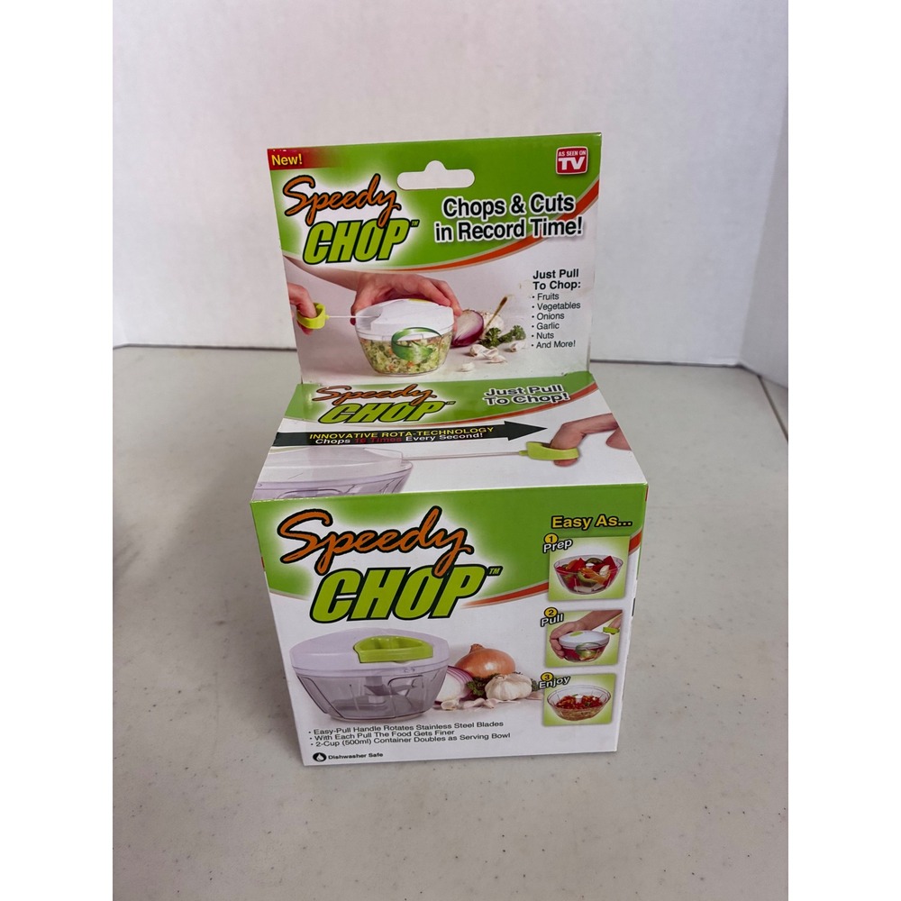 Speedy Chop Manual Food Processor 2-Cup 500ml Stainless Steel Blades Green White